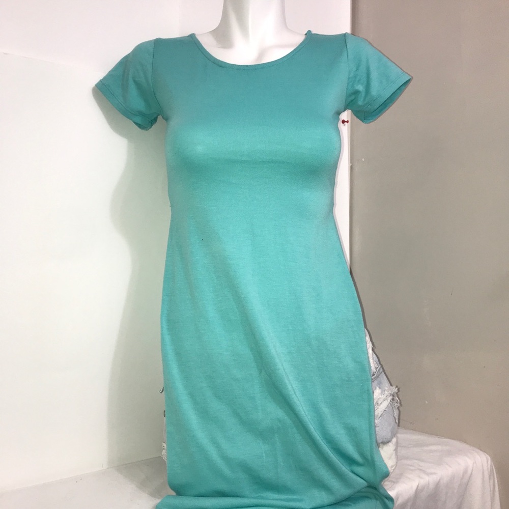 UK2LA Baby Turquoise Short Sleeve Slit Maxi Tunic